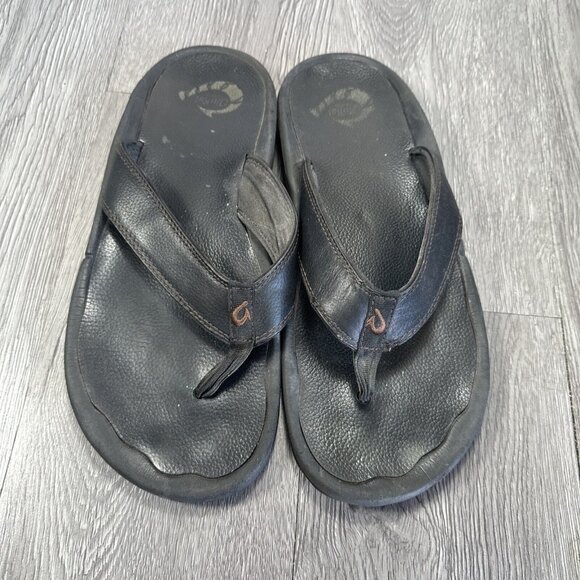 Olukai Ohana Sandals Mens Size 10 Flip Flop Black Thong Leather main image 9